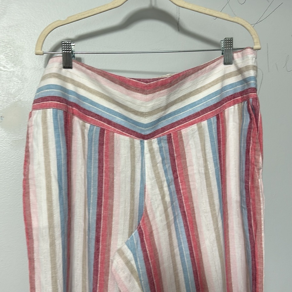 C Est 1946 Striped Linen Blend Wide Leg Pants XL Coastal Summer Resort - Picture 3 of 7